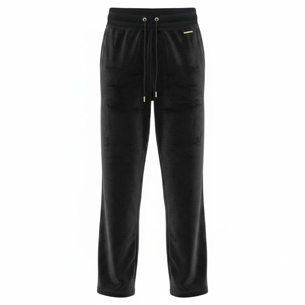 Lounge Pants Halston Small Women Black Ribbed Velour Wide Leg Drawstring